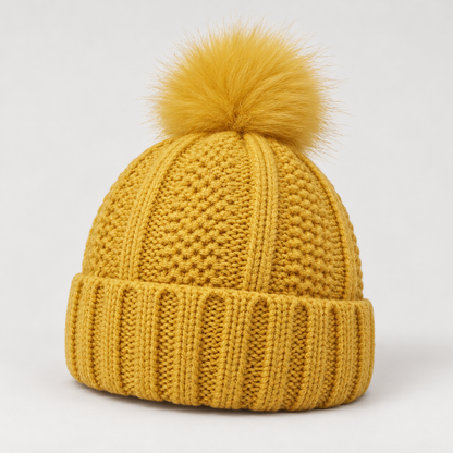 Bloodnew – Bonnet en maille à pompon – Jaune – hero