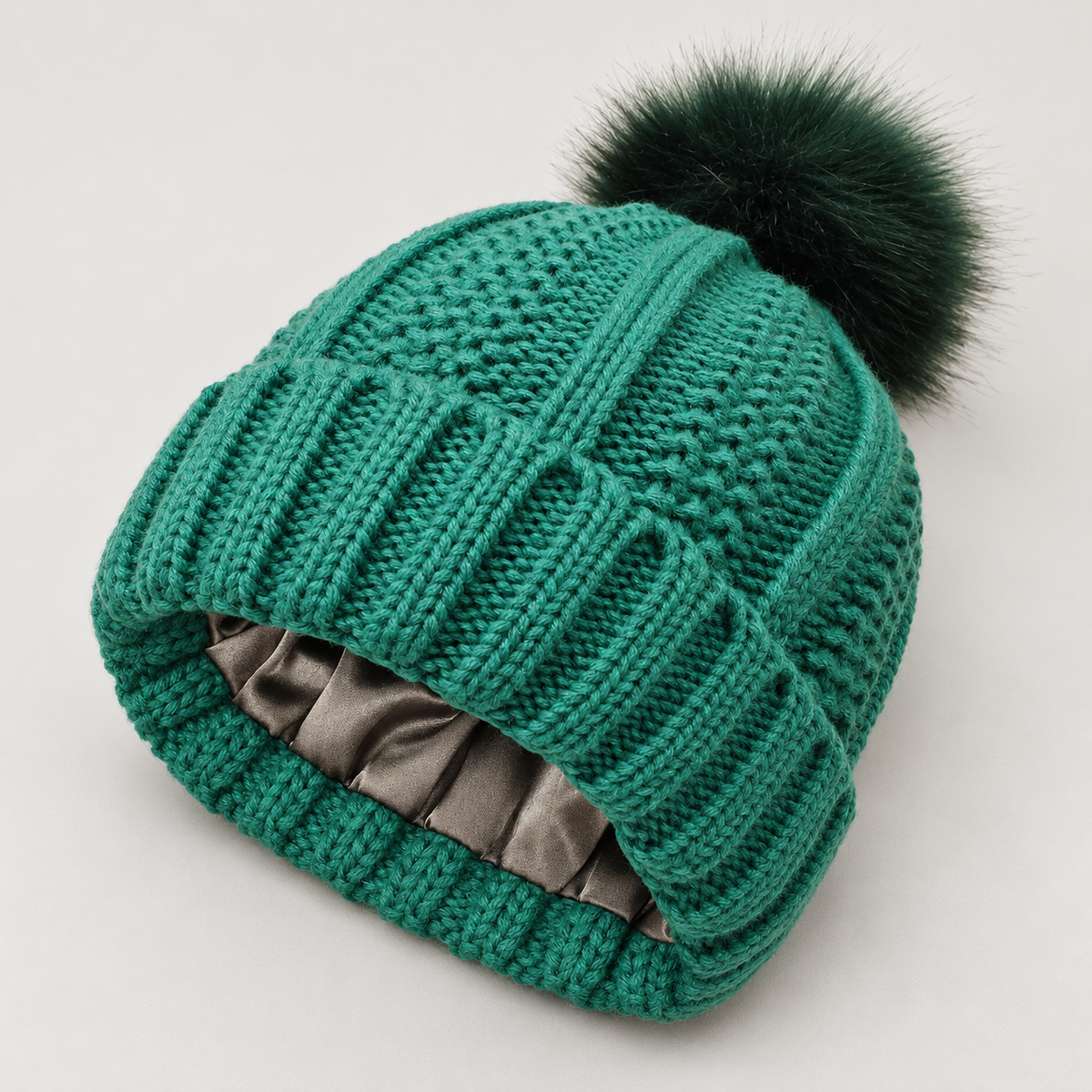 Bloodnew – Bonnet en maille à pompon – Vert – detail