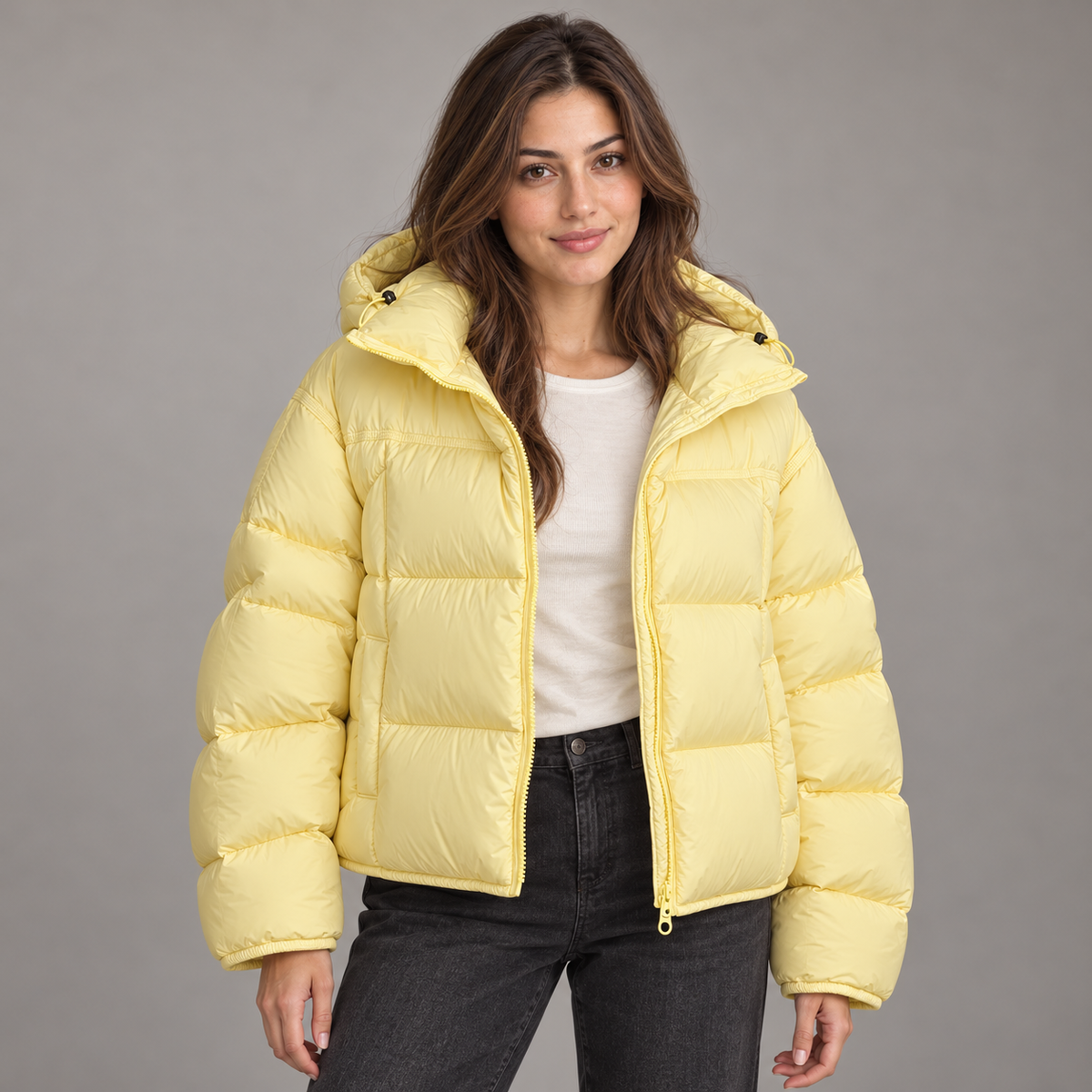 Bloodnew – Doudoune courte matelassée – Jaune poussin – close