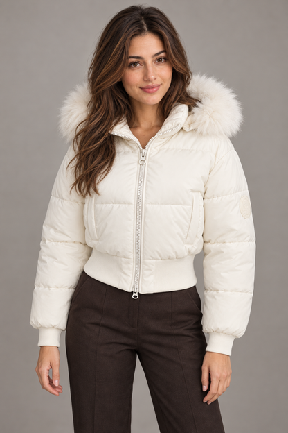 Bloodnew – Manteau en coton doublé polaire – Beige – close