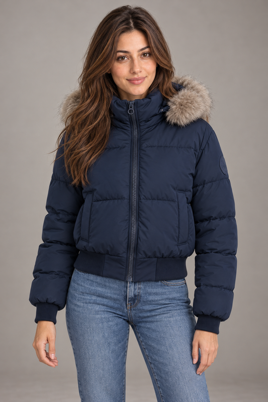 Bloodnew – Manteau en coton doublé polaire – Bleu marine – close