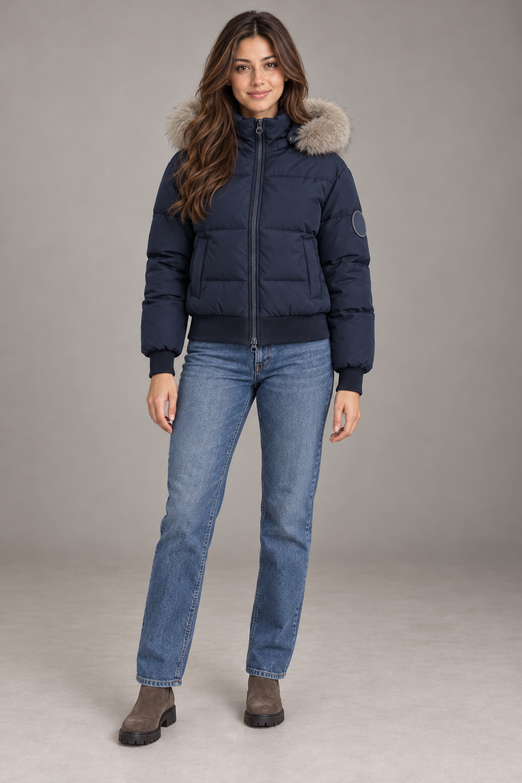 Bloodnew – Manteau en coton doublé polaire – Bleu marine – full