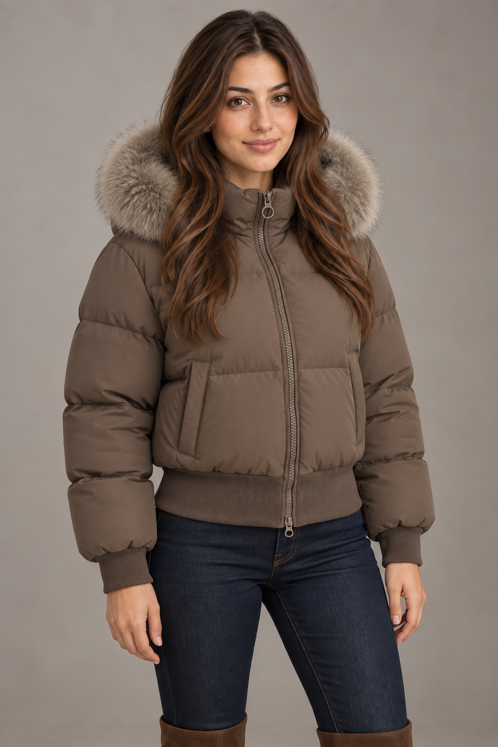 Bloodnew – Manteau en coton doublé polaire – Café – close