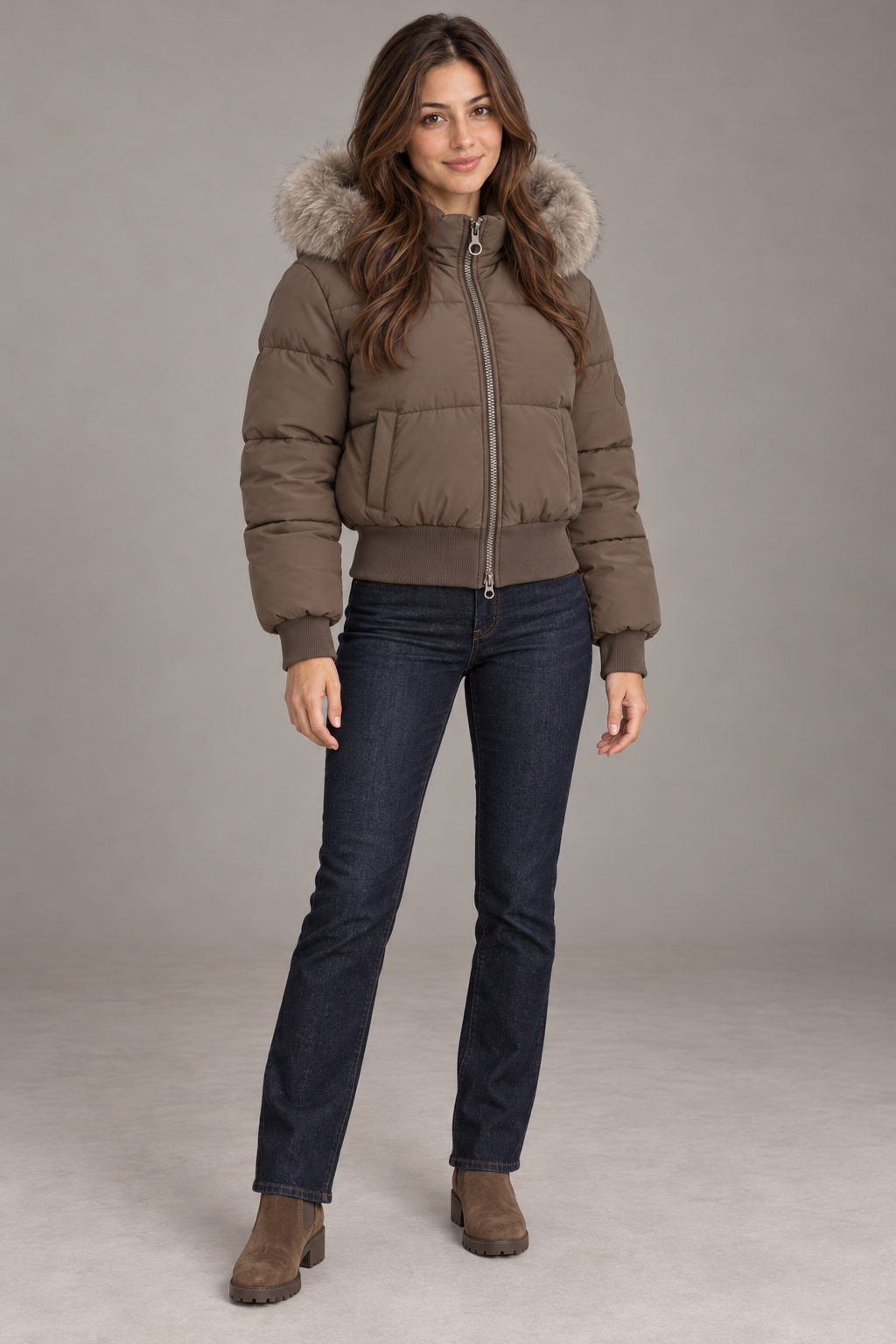 Bloodnew – Manteau en coton doublé polaire – Café – full