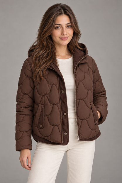 Bloodnew – Manteau matelassé à capuche – Café – close