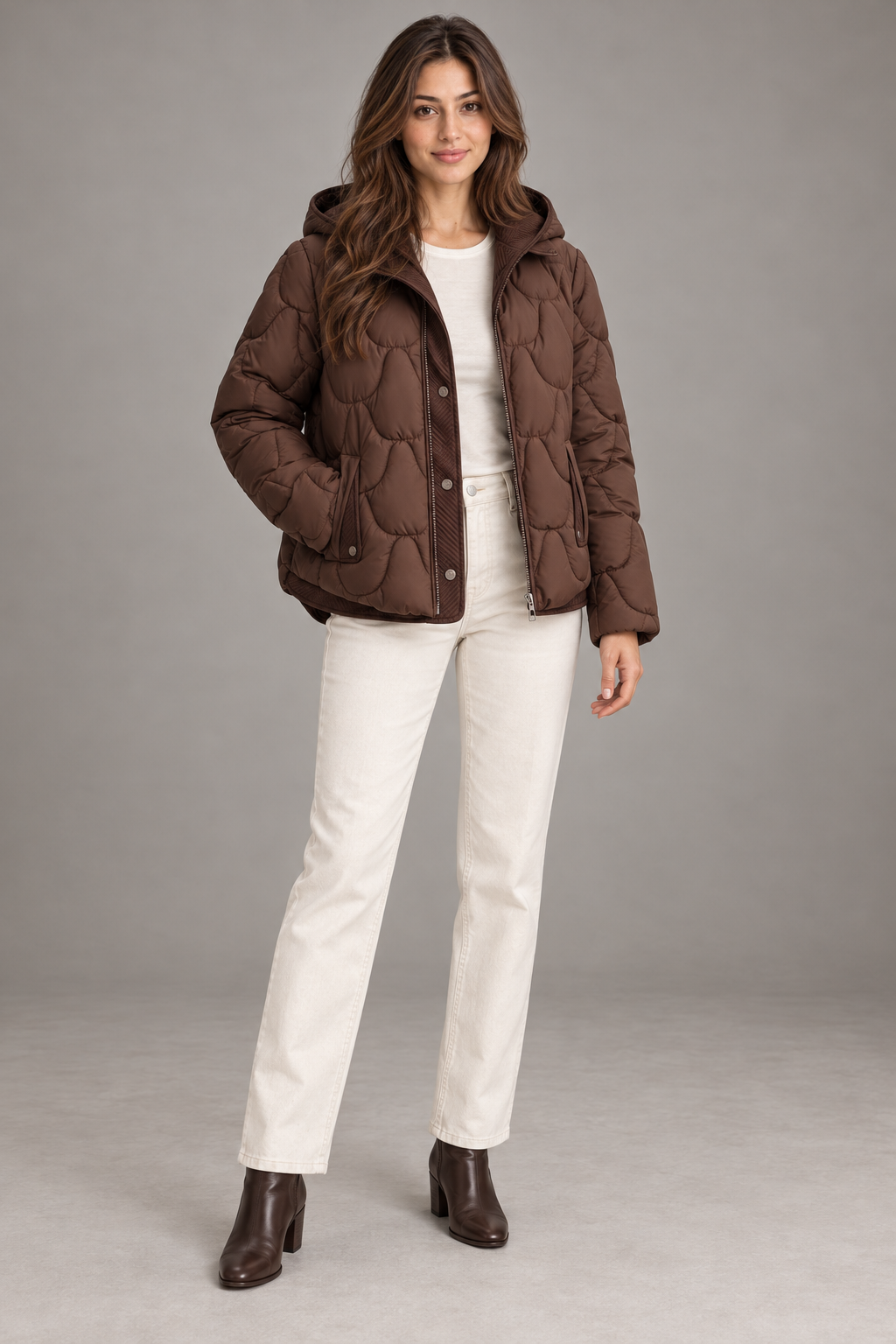 Bloodnew – Manteau matelassé à capuche – Café – full
