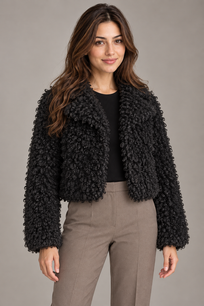 Bloodnew – Blouson Sherpa Volants Ultra Doux – Black – close