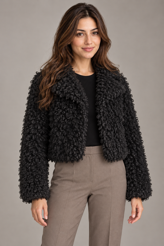 Bloodnew – Blouson Sherpa Volants Ultra Doux – Black – close