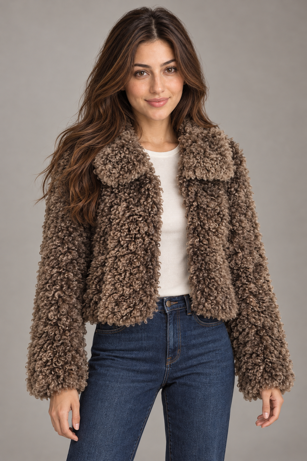 Bloodnew – Blouson Sherpa Volants Ultra Doux – Brown – close