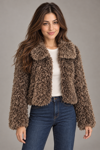 Bloodnew – Blouson Sherpa Volants Ultra Doux – Brown – close
