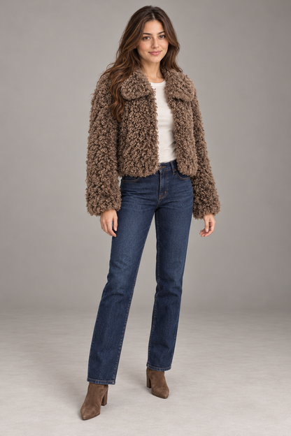 Bloodnew – Blouson Sherpa Volants Ultra Doux – Brown – full