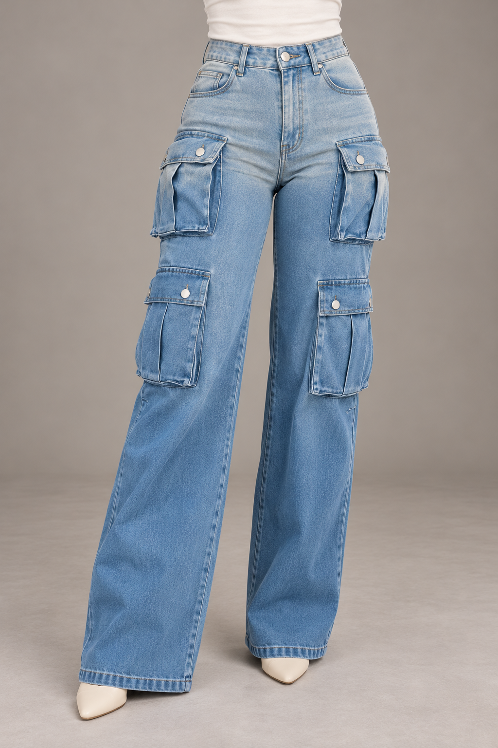 Bloodnew – Pantalon Cargo Large Dégradé Multi-Poches – Bleu – modèle – close