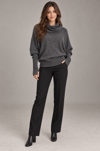 Bloodnew – Pull Col Haut Manches Chauve-Souris Gris Rétro – Gris Foncé – modèle – full