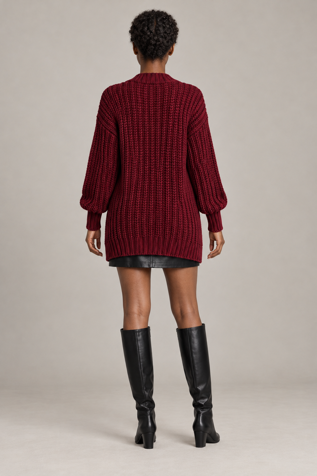 Manteau long en maille 100% – Bordeaux