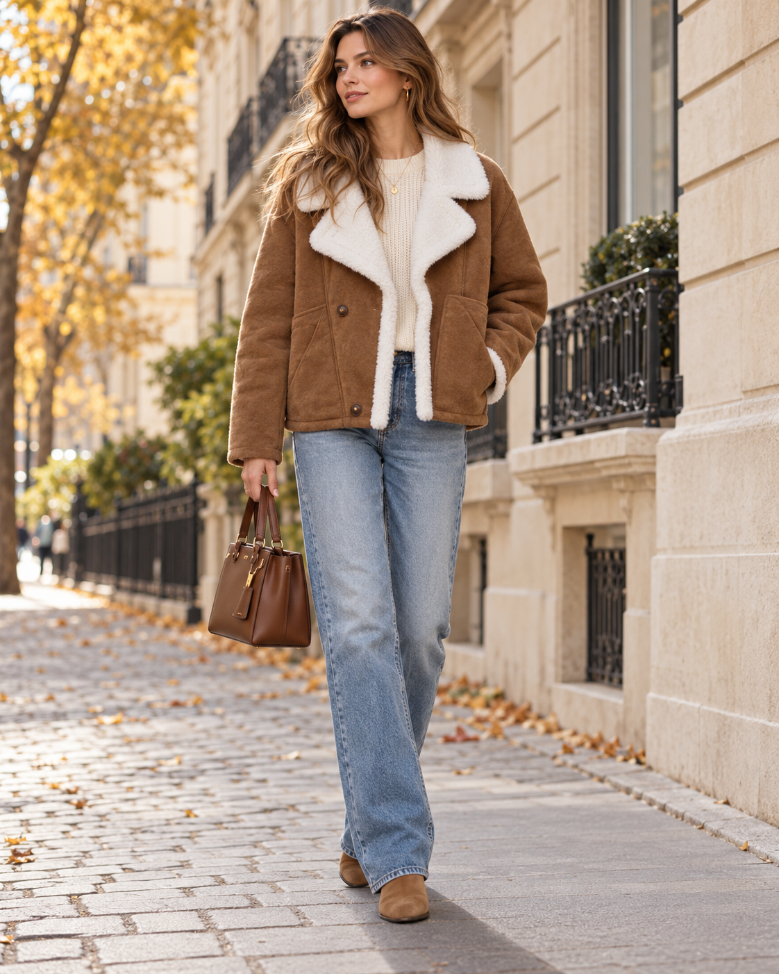 Veste chaude oversize effet laine d’agneau – Camel