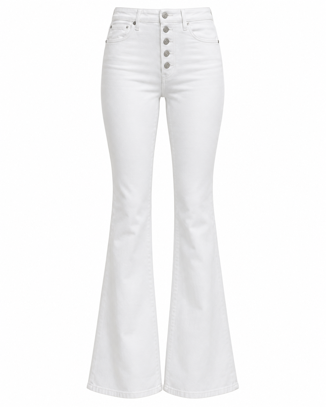Pantalon flare blanc taille haute à boutons – Coupe élégante pour femme – Blanc