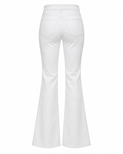 Pantalon flare blanc taille haute à boutons – Coupe élégante pour femme – Blanc