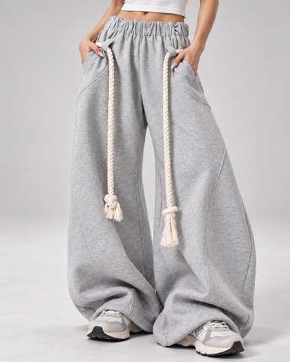 Pantalon de jogging gris à jambes larges, style rétro américain – Gris