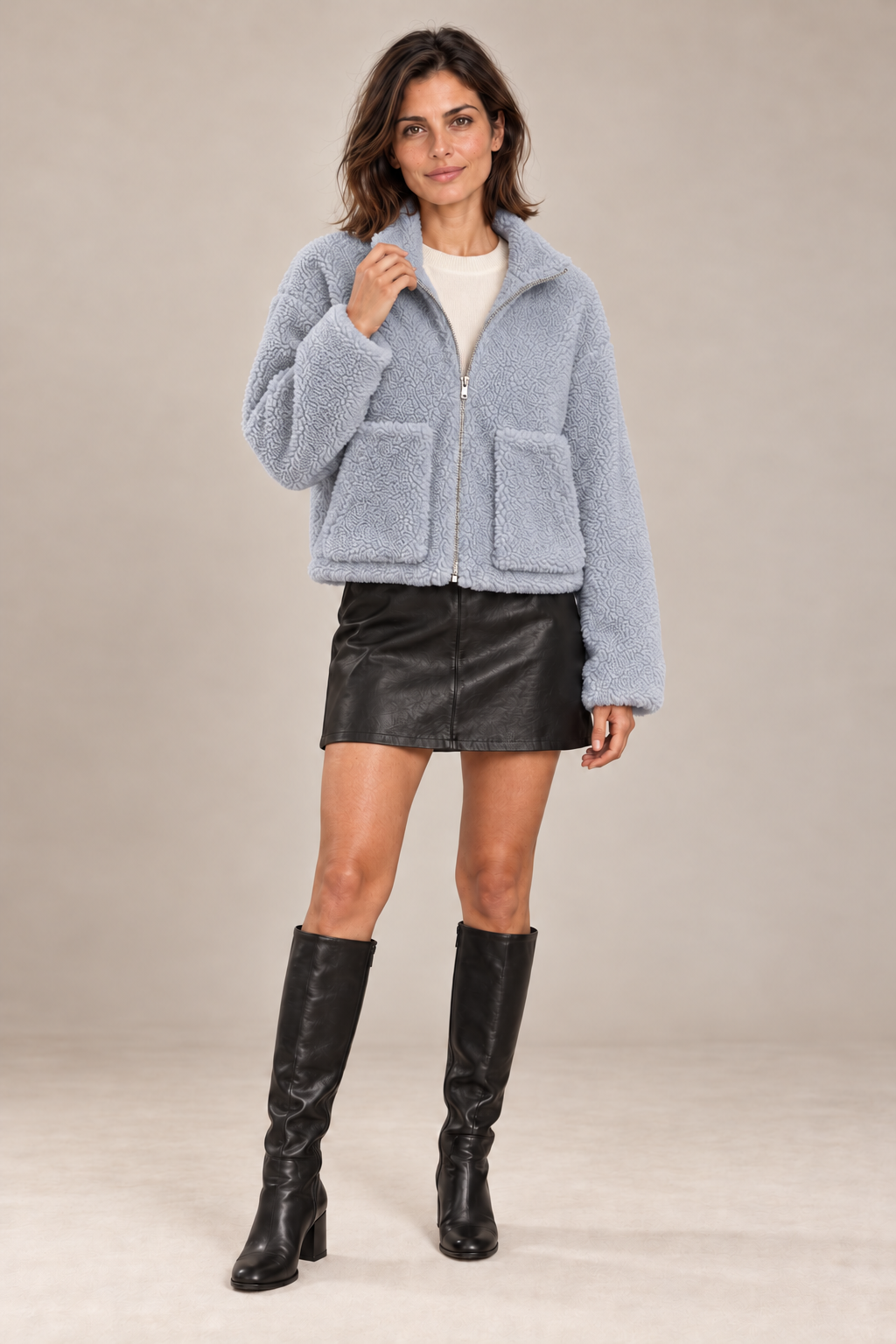 Fashion Plush Cardigan Short Jacket Women Lamb Wool Coat – Bleu