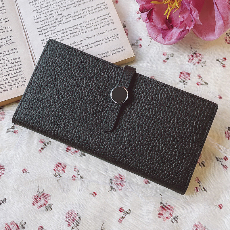 Portefeuille long en cuir véritable – Noir