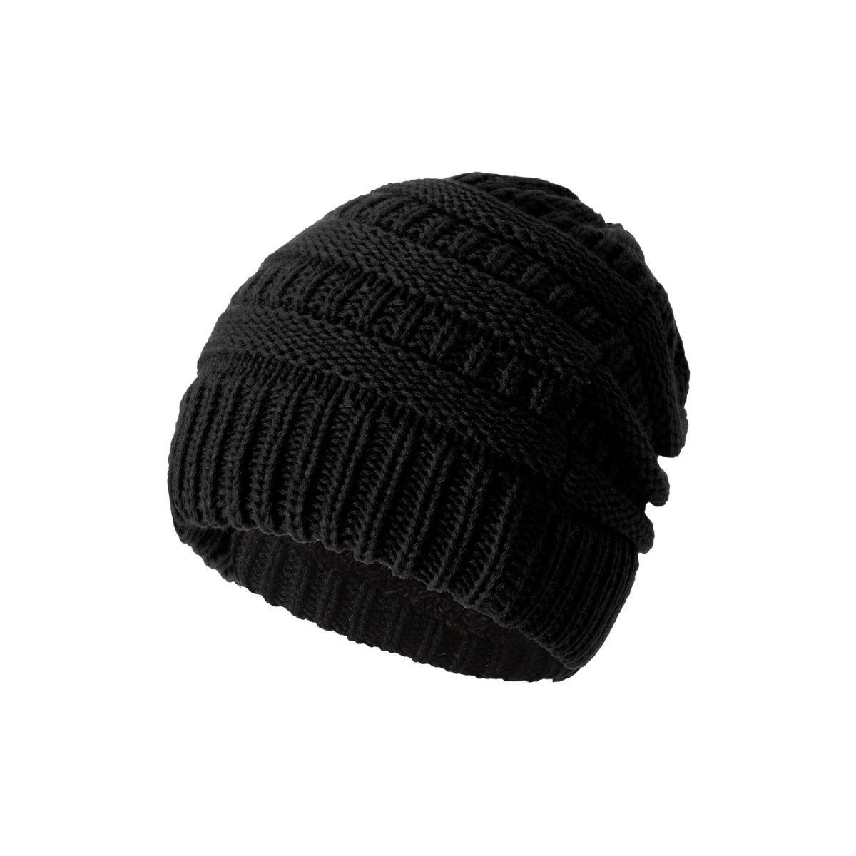 Bonnet en laine tricoté épais – Noir sans pompon