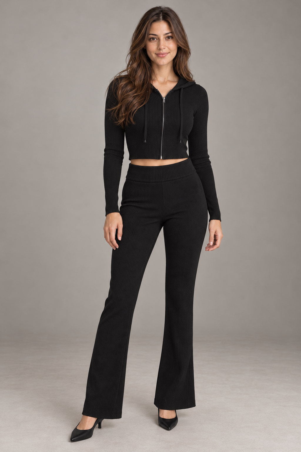 Bloodnew – Ensemble sweat zippé à capuche et pantalon taille haute – Sport & détente – Noir – full