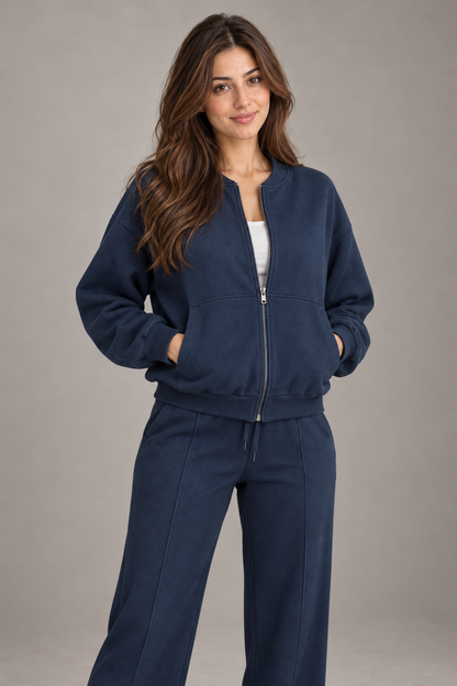 Bloodnew – Ensemble sport veste zippée et pantalon large – 2 pièces – Bleu foncé – close