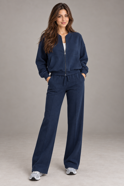 Bloodnew – Ensemble sport veste zippée et pantalon large – 2 pièces – Bleu foncé – full