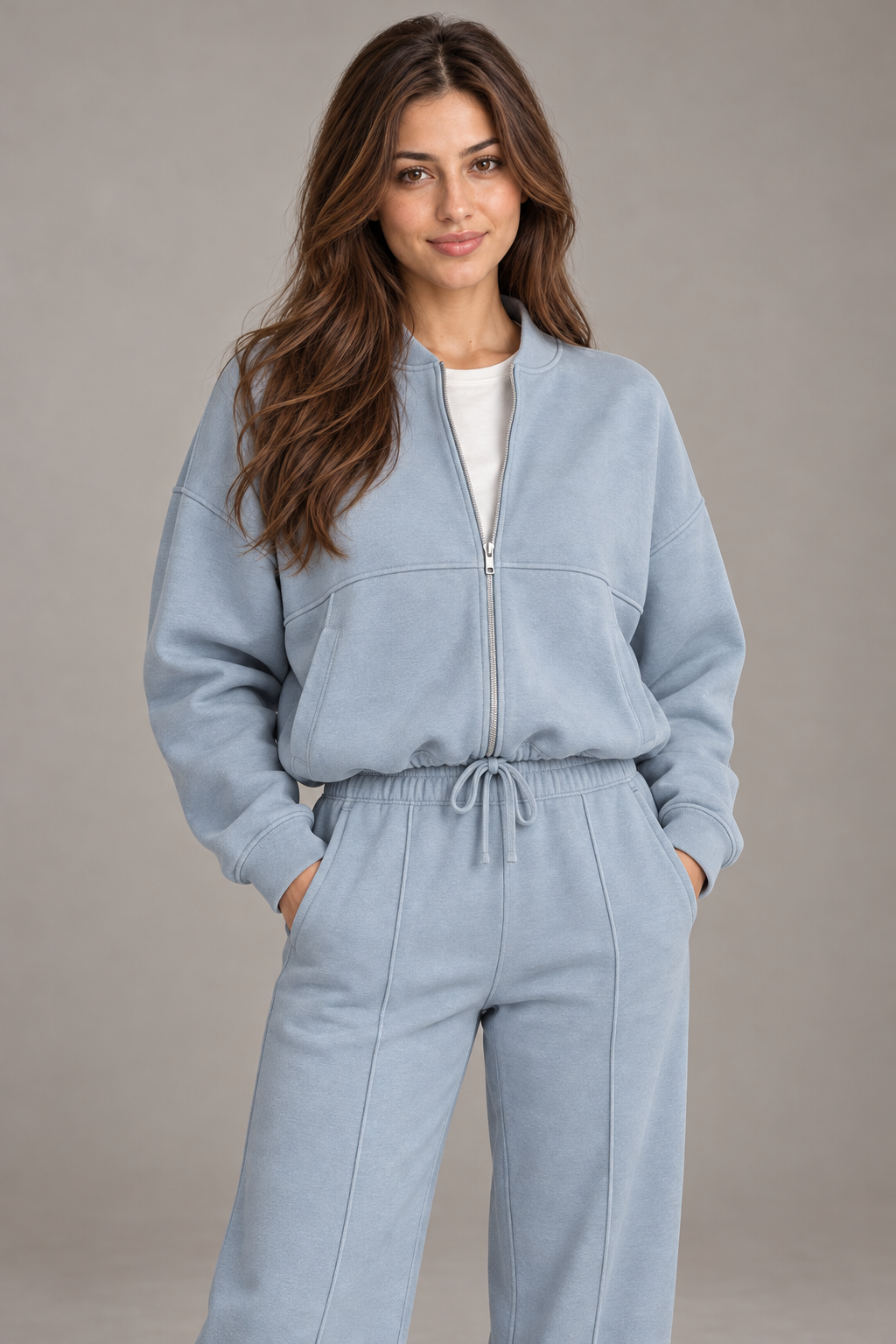 Bloodnew – Ensemble sport veste zippée et pantalon large – 2 pièces – Bleu lune – close