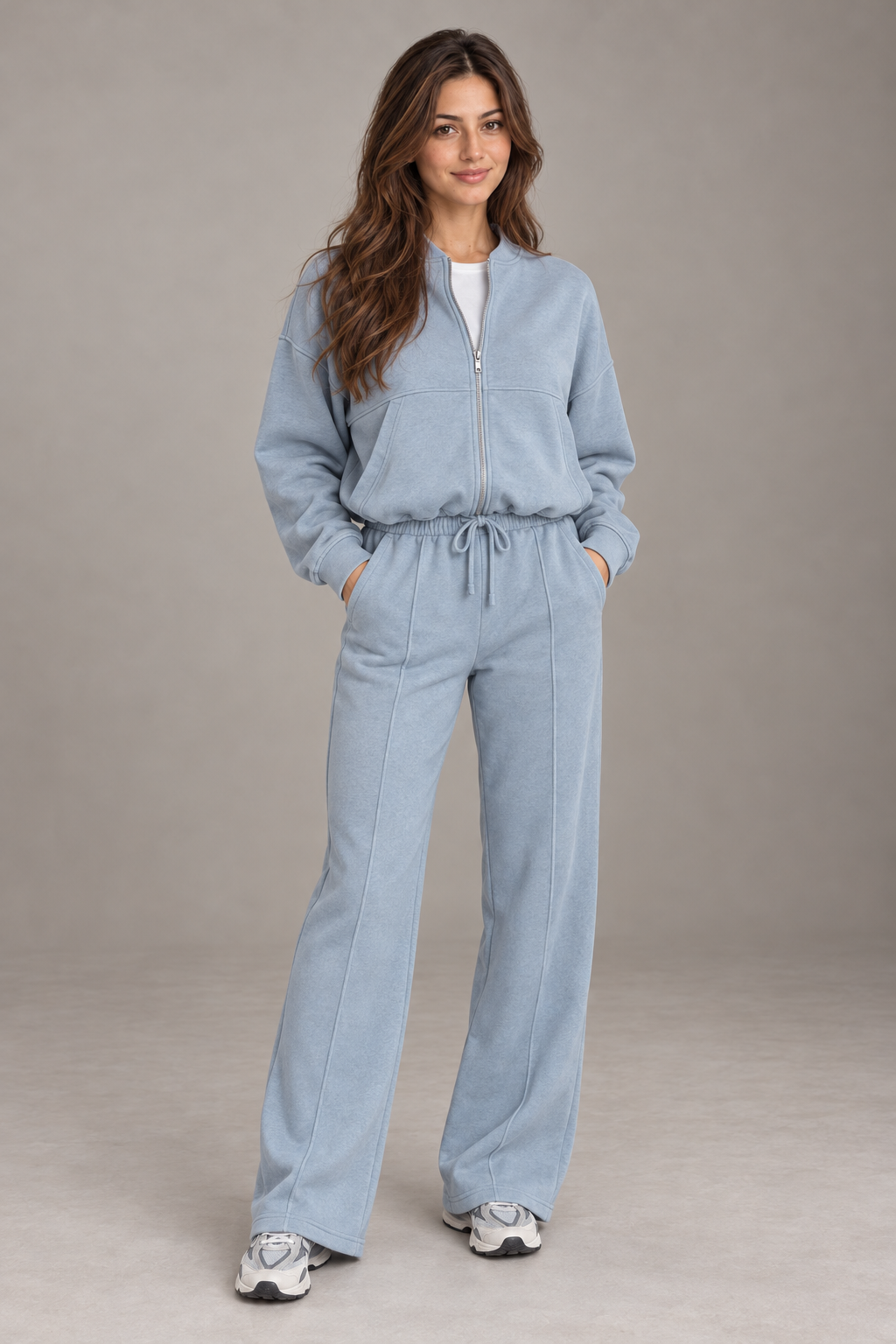 Bloodnew – Ensemble sport veste zippée et pantalon large – 2 pièces – Bleu lune – full