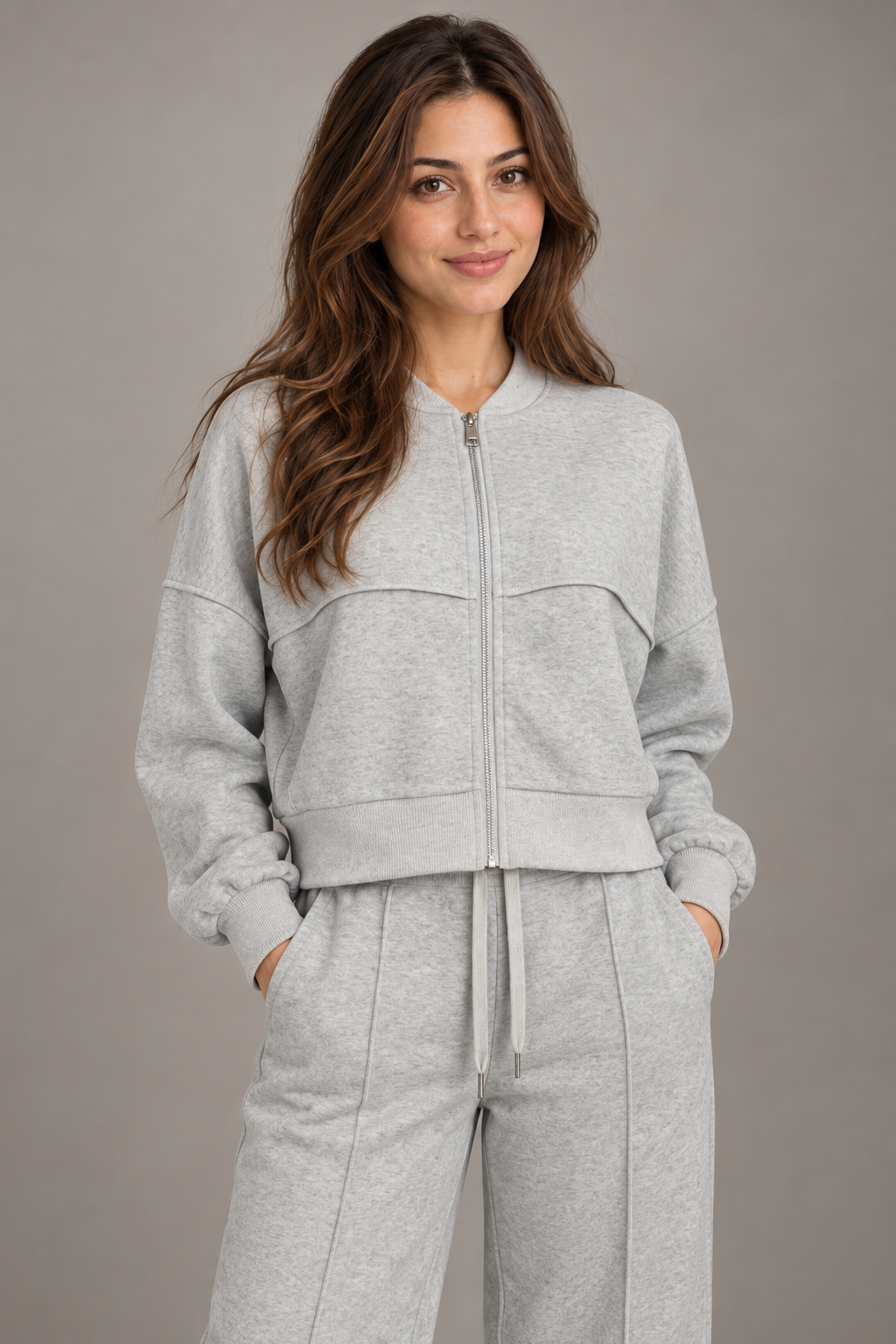 Bloodnew – Ensemble sport veste zippée et pantalon large – 2 pièces – Gris argent – close