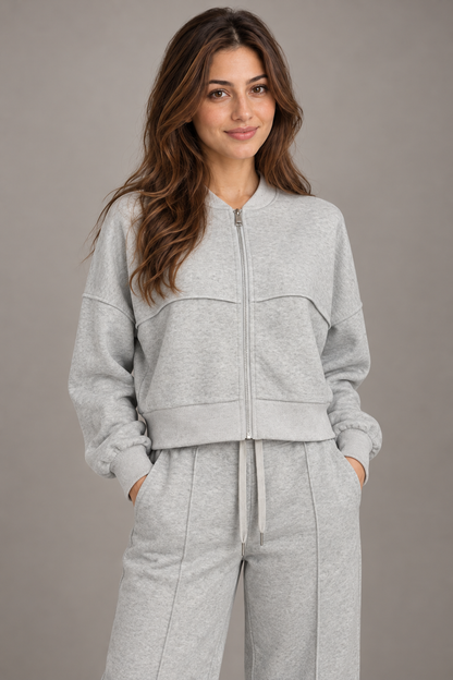 Bloodnew – Ensemble sport veste zippée et pantalon large – 2 pièces – Gris argent – close