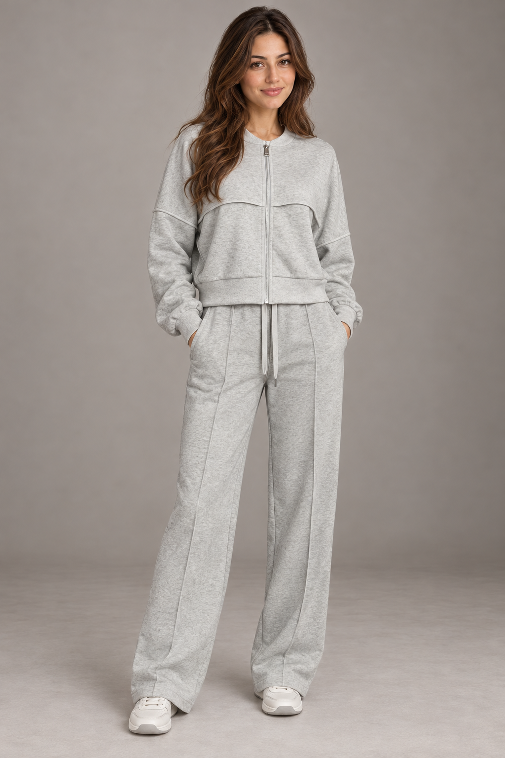 Bloodnew – Ensemble sport veste zippée et pantalon large – 2 pièces – Gris argent – full