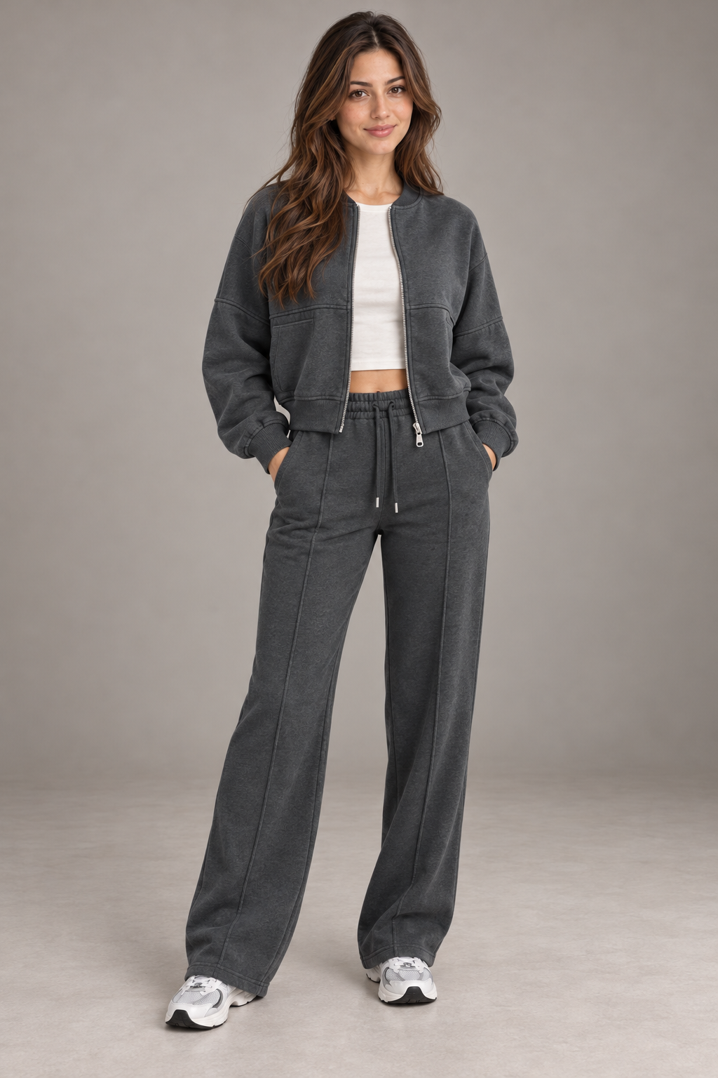 Bloodnew – Ensemble sport veste zippée et pantalon large – 2 pièces – Gris – full