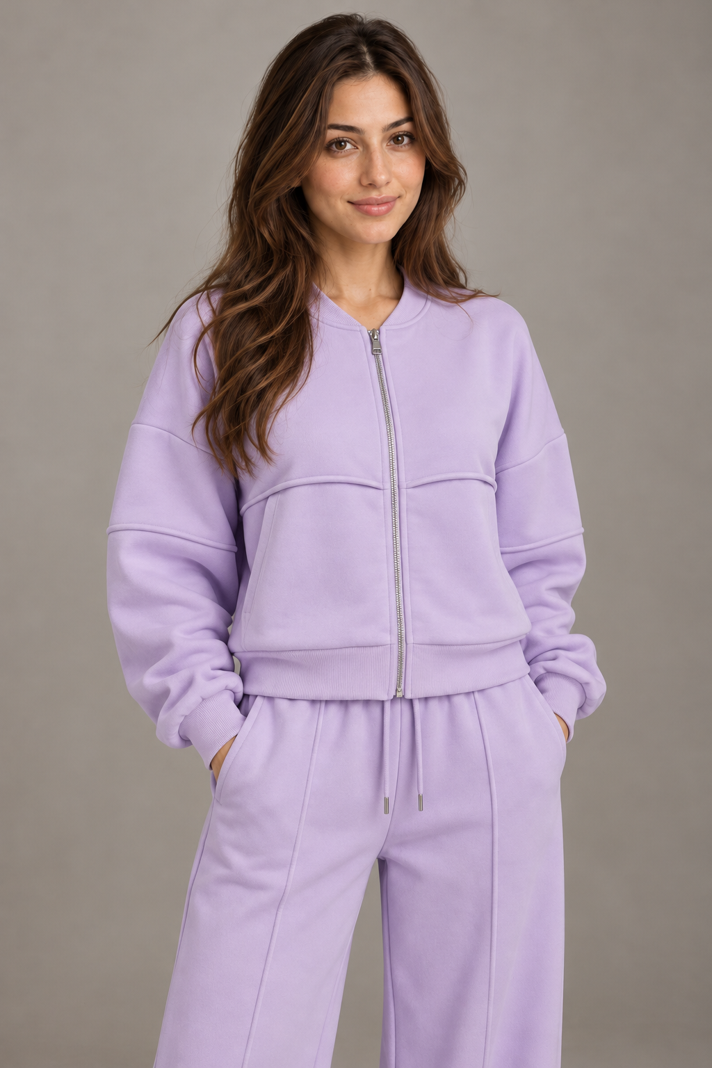 Bloodnew – Ensemble sport veste zippée et pantalon large – 2 pièces – Lavande – close