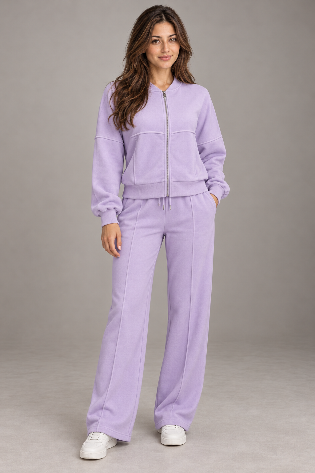Bloodnew – Ensemble sport veste zippée et pantalon large – 2 pièces – Lavande – full