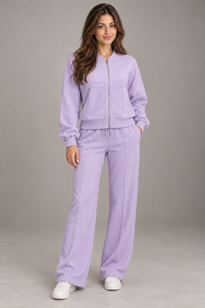 Bloodnew – Ensemble sport veste zippée et pantalon large – 2 pièces – Lavande – full