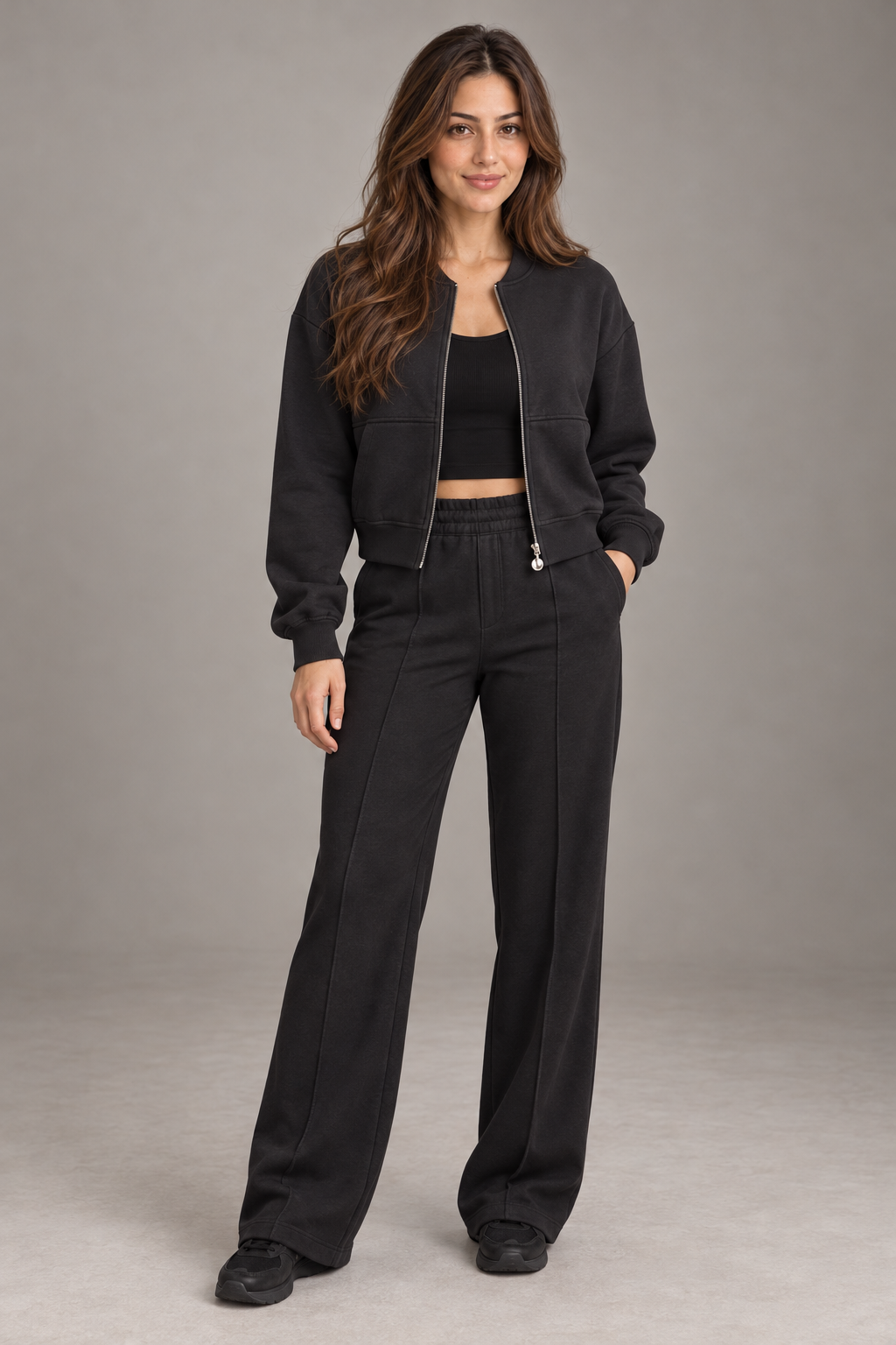 Bloodnew – Ensemble sport veste zippée et pantalon large – 2 pièces – Noir – full