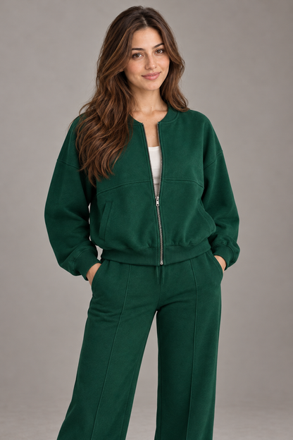 Bloodnew – Ensemble sport veste zippée et pantalon large – 2 pièces – Vert foncé – close