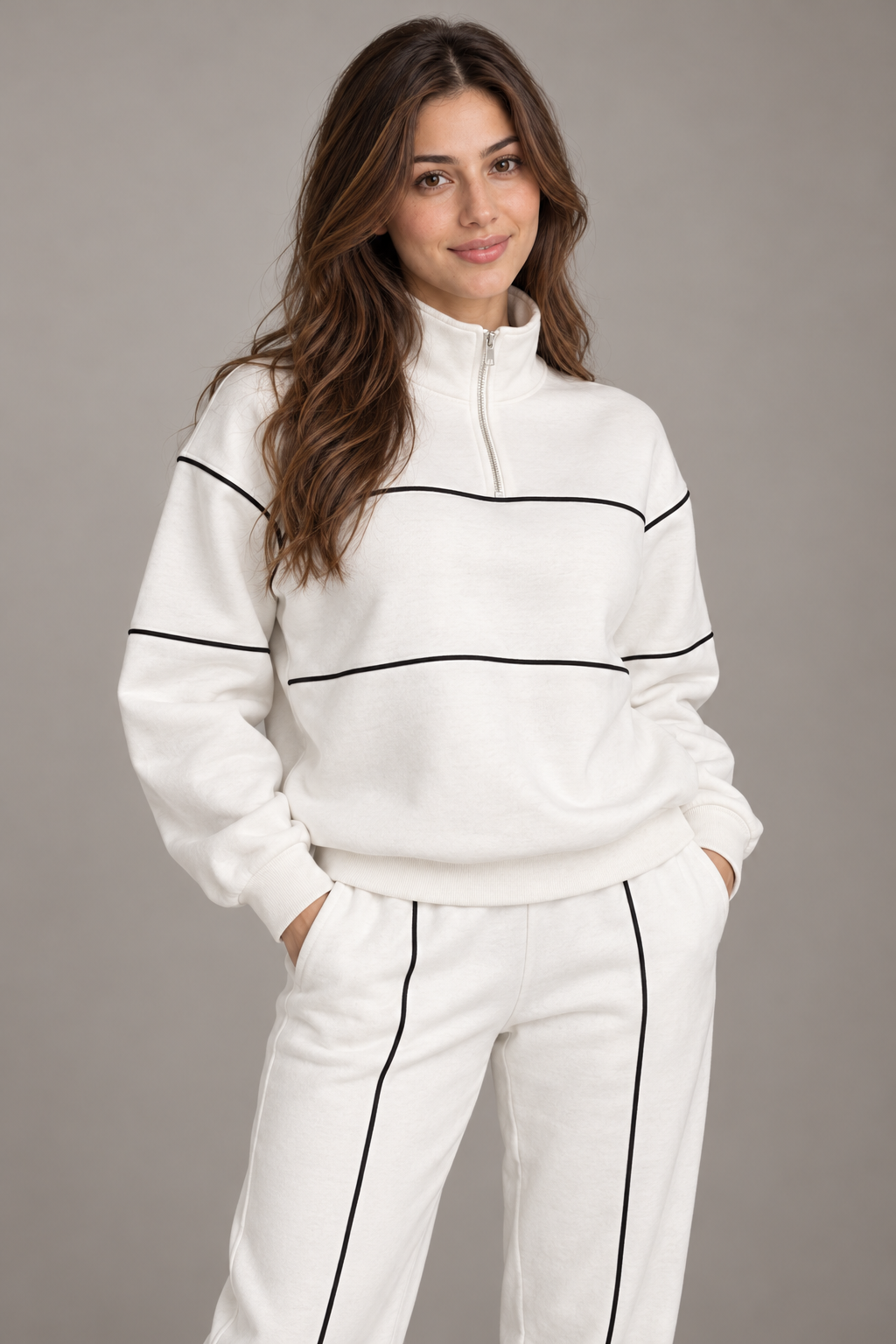 Bloodnew – Ensemble sweat oversize et jogging à poches – 2 pièces cocooning – Blanc – close