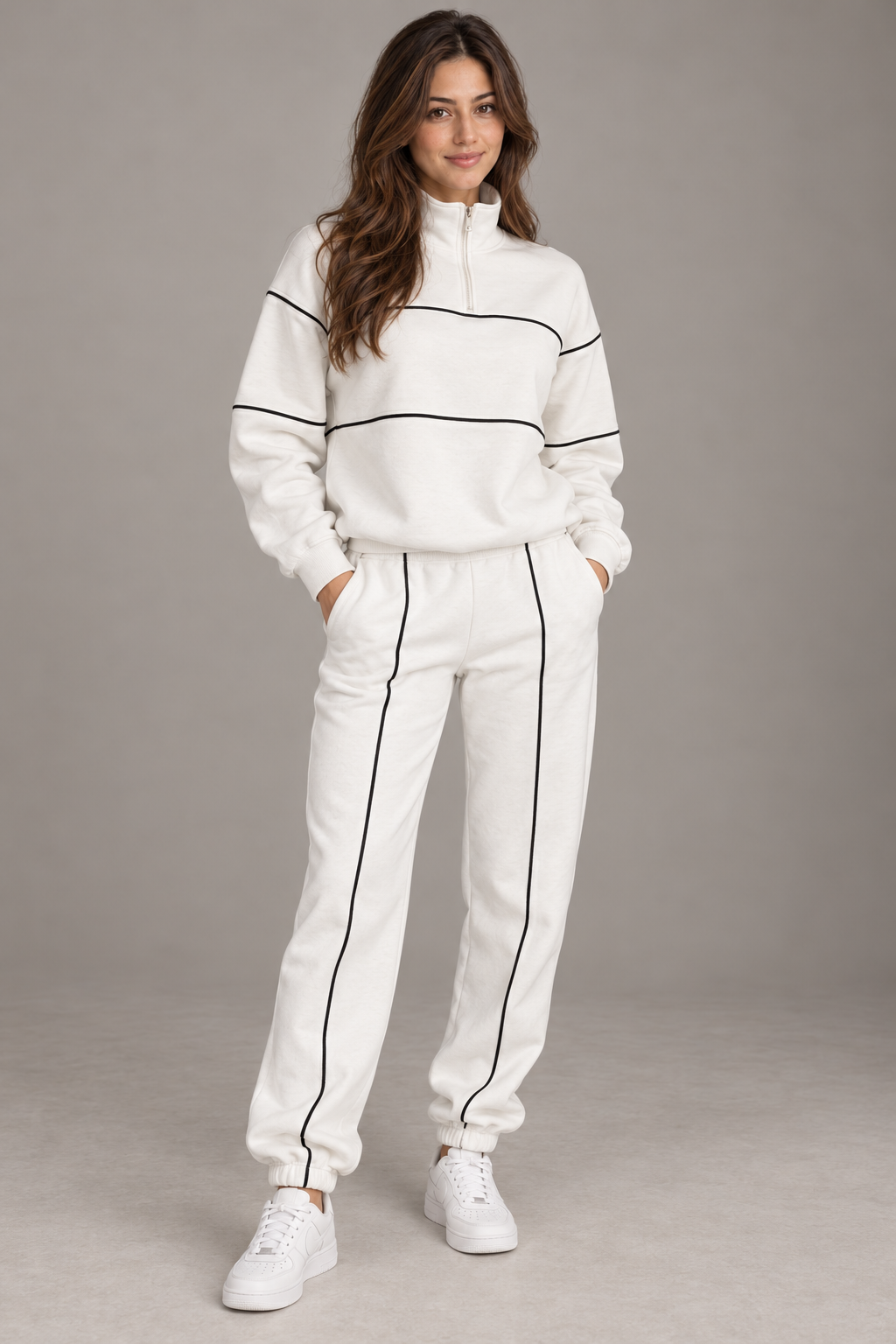 Bloodnew – Ensemble sweat oversize et jogging à poches – 2 pièces cocooning – Blanc – full