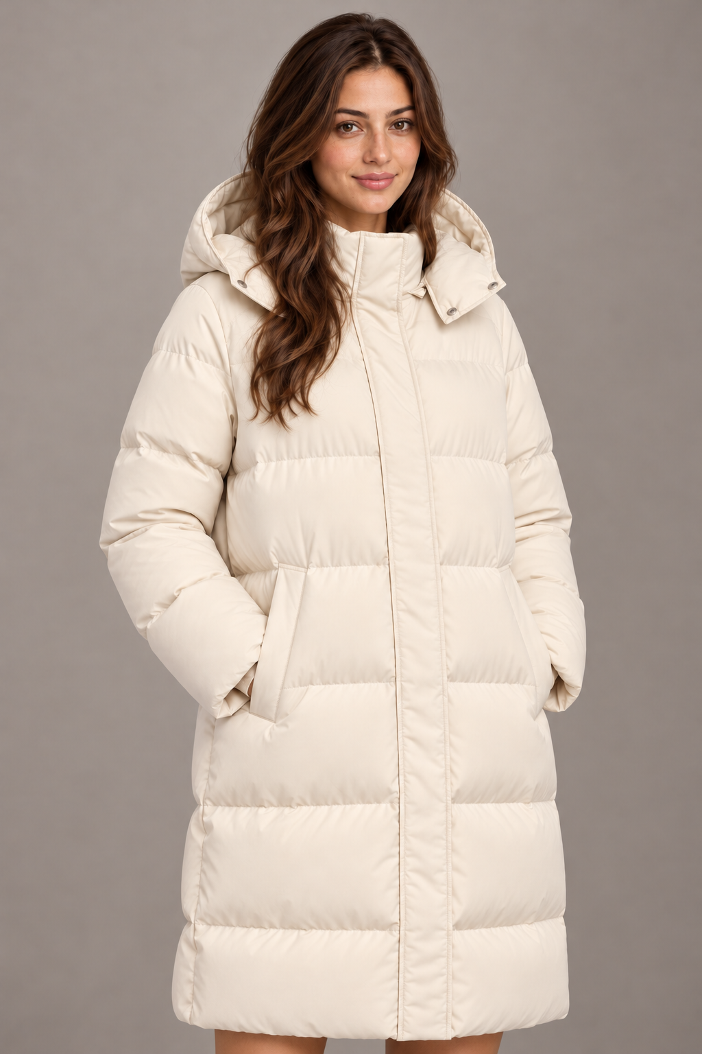 Bloodnew – Parka longue à capuche épaisse – Manteau d'hiver chaud – Beige – close