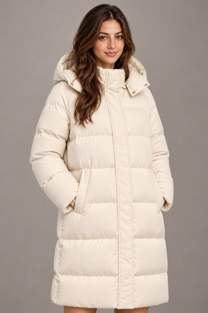 Bloodnew – Parka longue à capuche épaisse – Manteau d'hiver chaud – Beige – close