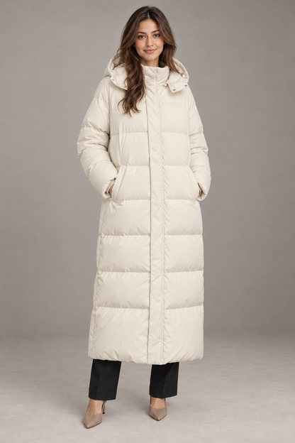 Bloodnew – Parka longue à capuche épaisse – Manteau d'hiver chaud – Beige – full
