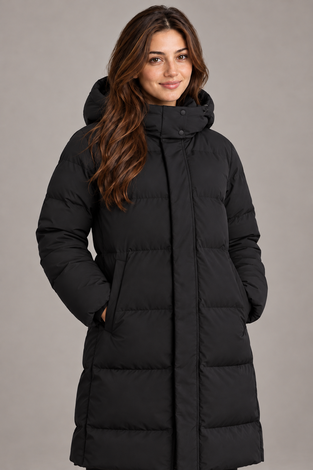 Bloodnew – Parka longue à capuche épaisse – Manteau d'hiver chaud – Noir – close