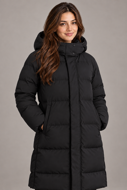 Bloodnew – Parka longue à capuche épaisse – Manteau d'hiver chaud – Noir – close