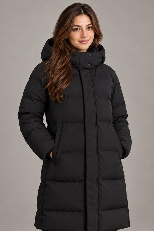 Bloodnew – Parka longue à capuche épaisse – Manteau d'hiver chaud – Noir – close