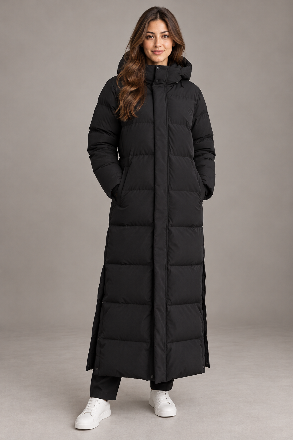 Bloodnew – Parka longue à capuche épaisse – Manteau d'hiver chaud – Noir – full