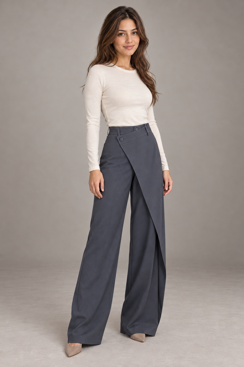 Bloodnew – Pantalon large asymétrique – Coupe ample et fluide – Gris – full