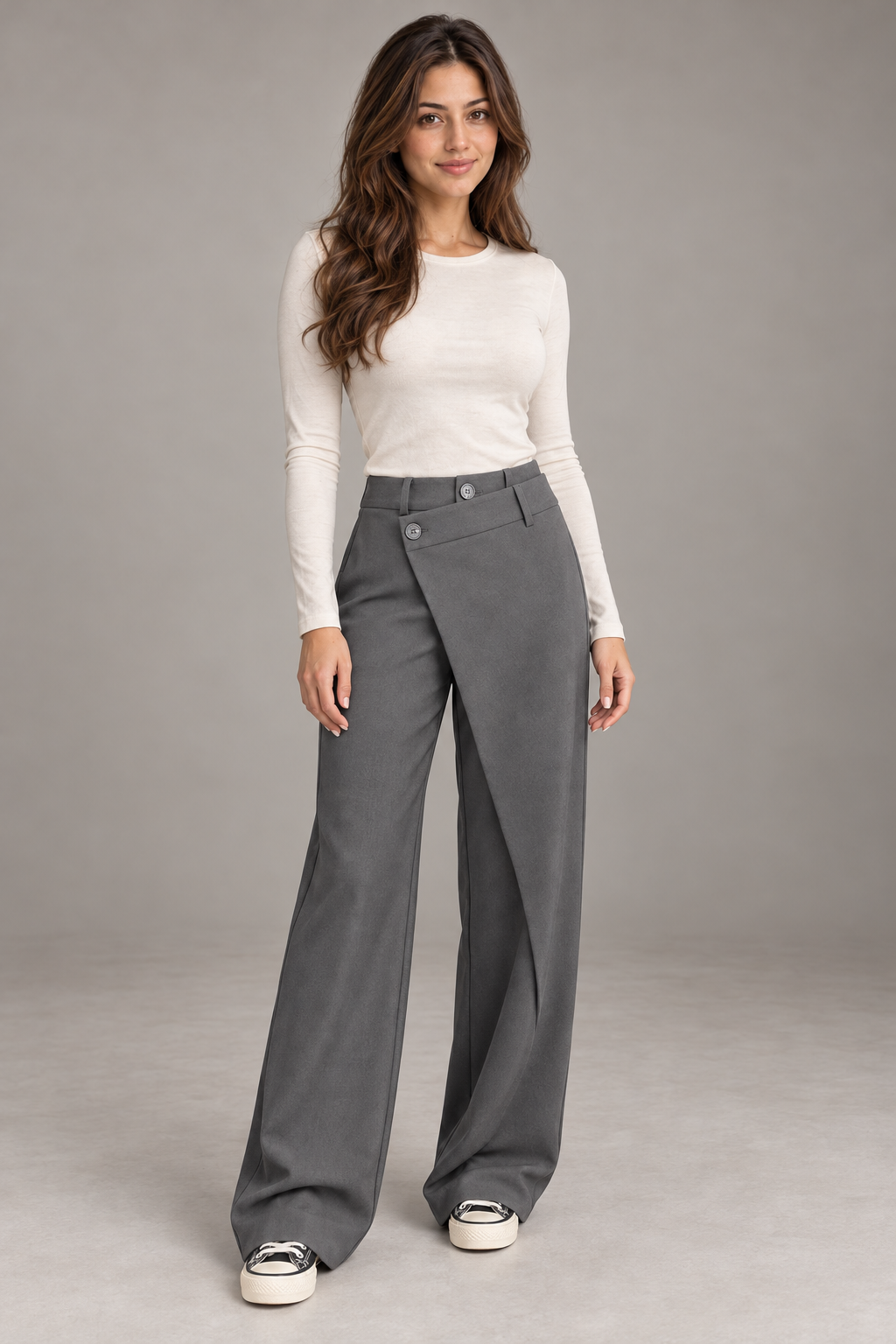 Bloodnew – Pantalon large asymétrique – Coupe ample et fluide – Gris modèle 2 – full